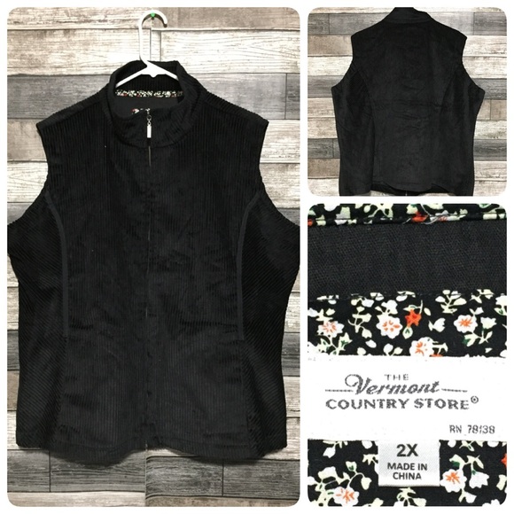 Vermont Country Store Corduroy Vest Women’s 2X Black Full Zip Pockets - Picture 1 of 8